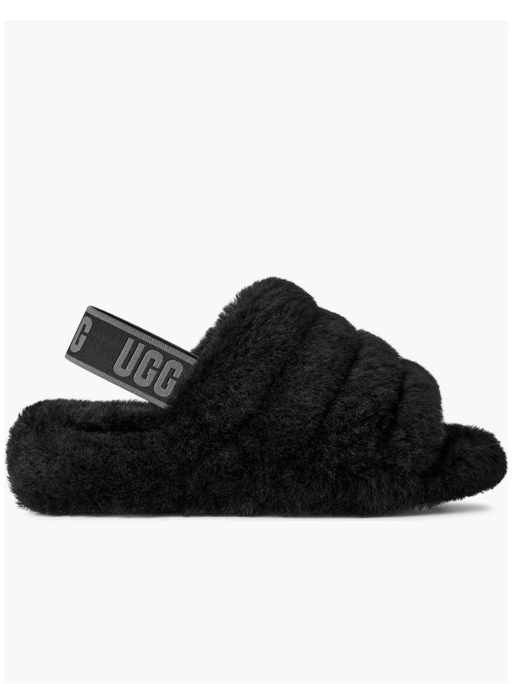 UGG Black Fuzzy Slide Sandals with Branded Heel Strap